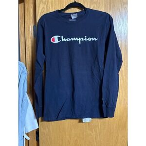 Champion Long‎ Sleeve T Shirt Mens Small Navy Blue Logo Authentic Athleticwear